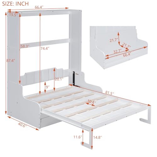 White Queen Size Wood Murphy Bed with Cushion Z75349