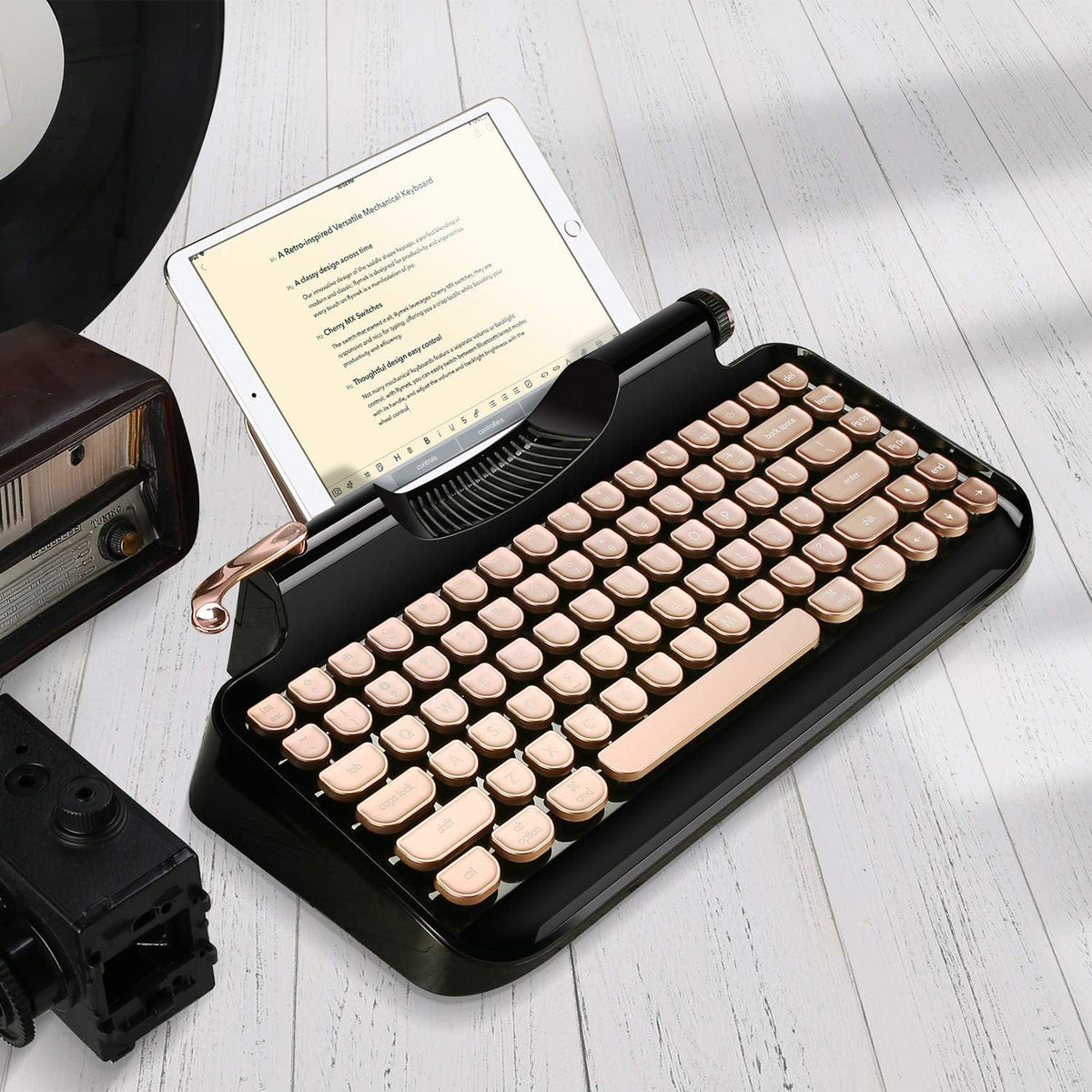 Black Mechanical Wired & Wireless Keyboard with Tablet Stand D4168