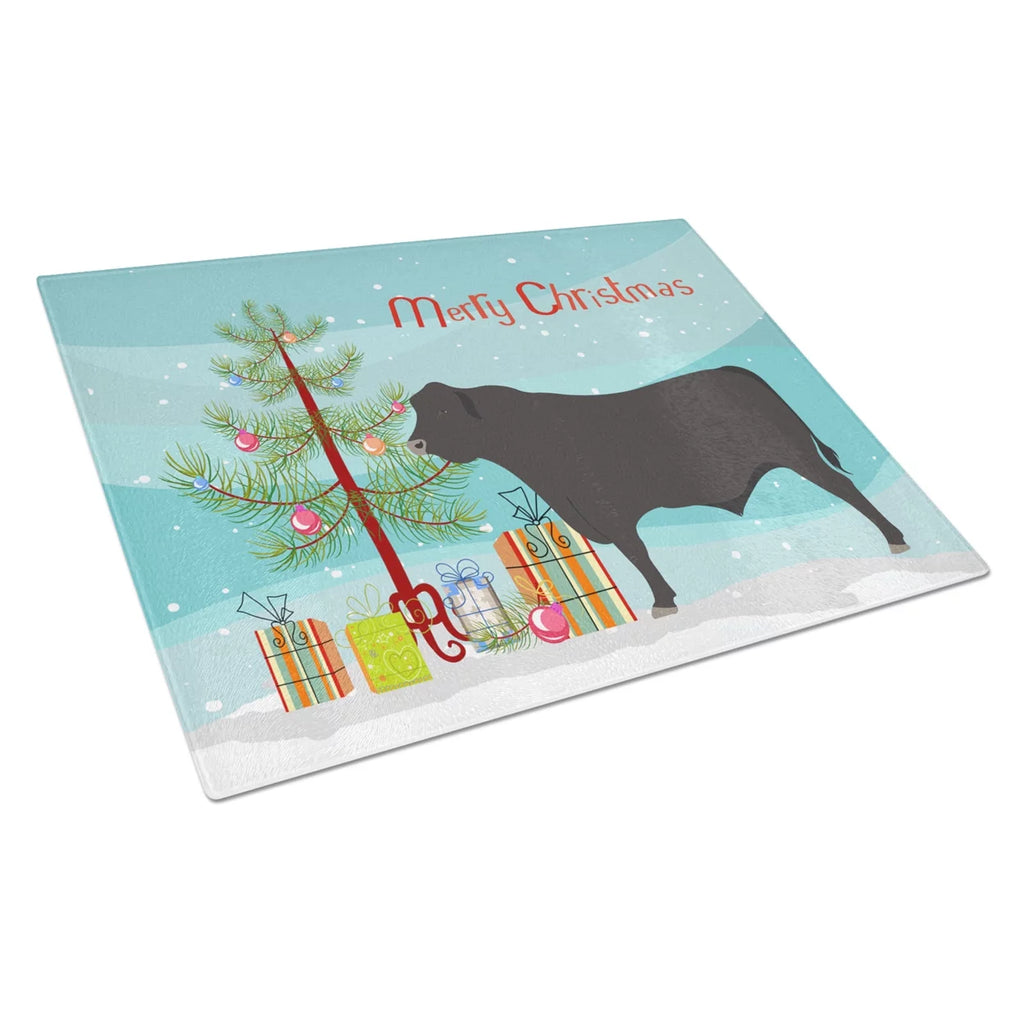 Black Angus Cow Christmas Glass Cutting Board E871
