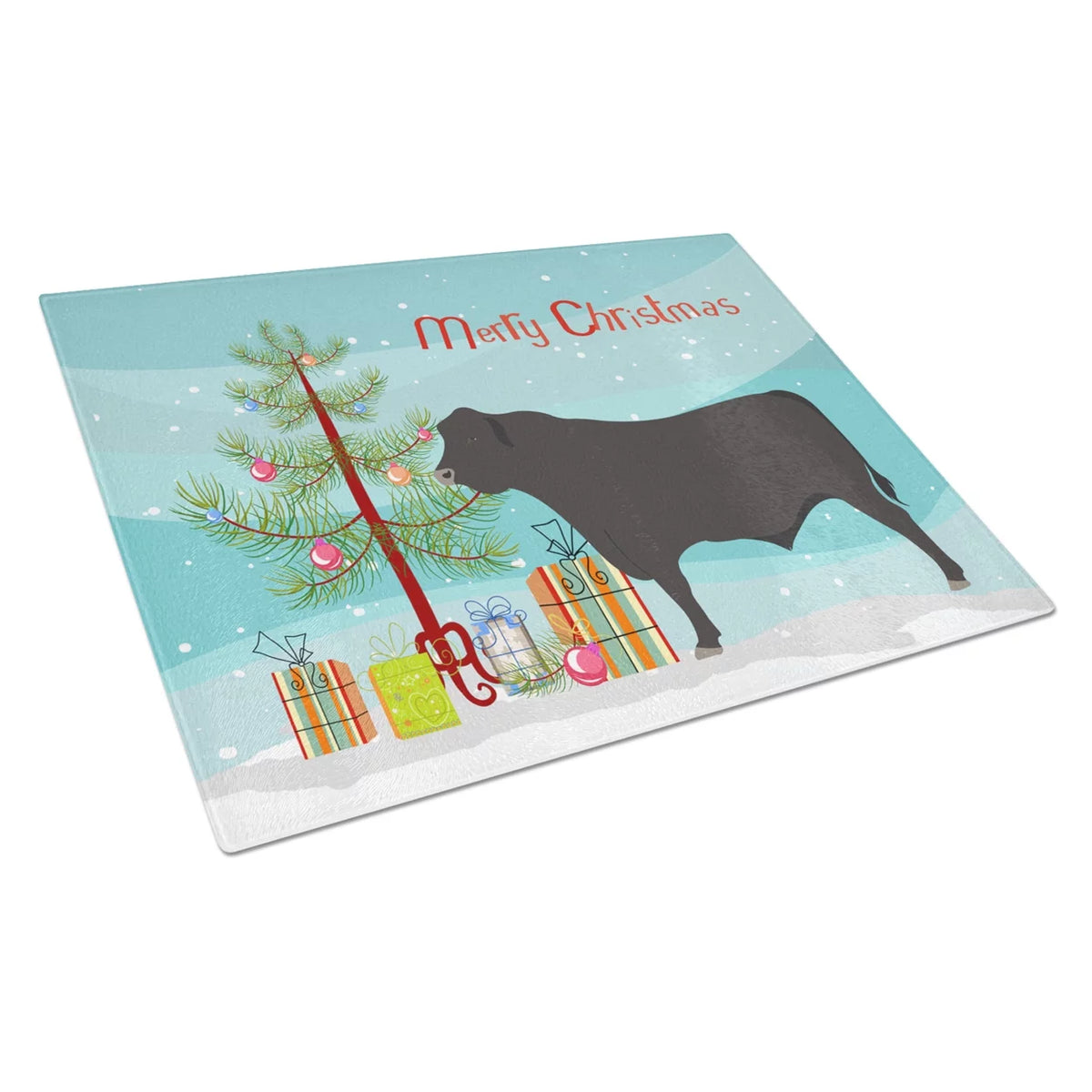 Black Angus Cow Christmas Glass Cutting Board E871