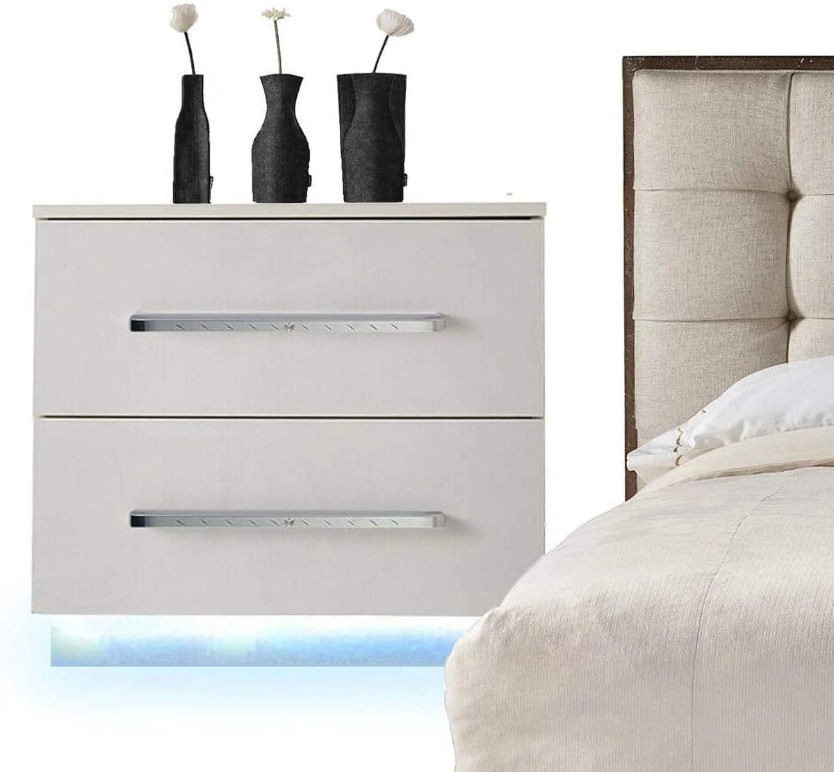 Light Yellow 2 Drawer High Gloss Nightstand G9992