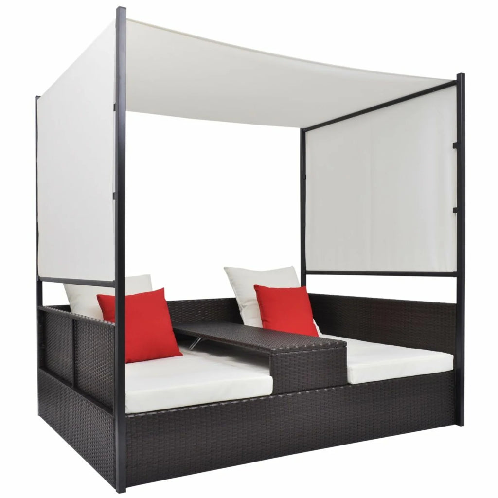 Brown Poly Rattan Patio Bed with Canopy X9038