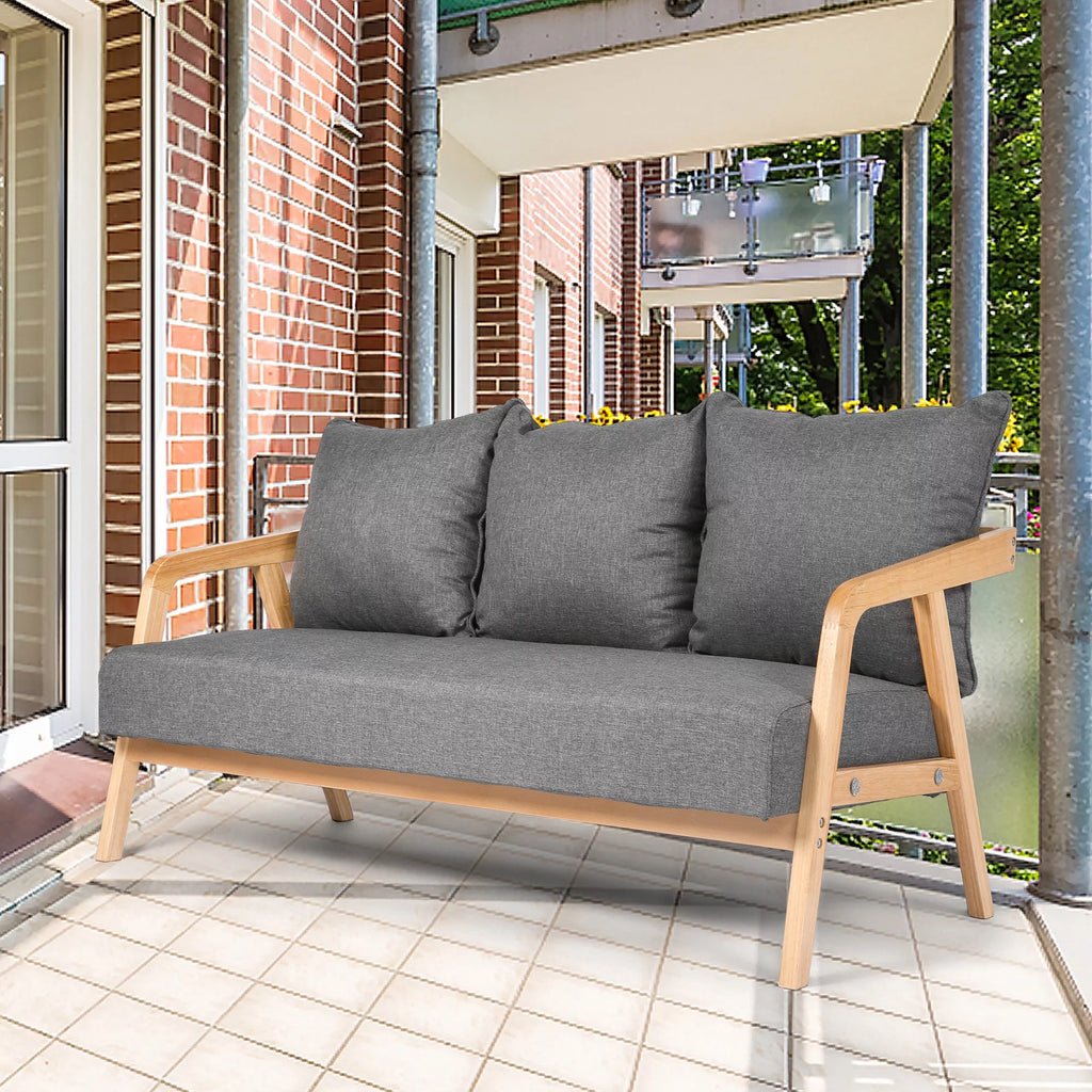 Grey Upholstered Sofa with Wooden Frame J305564