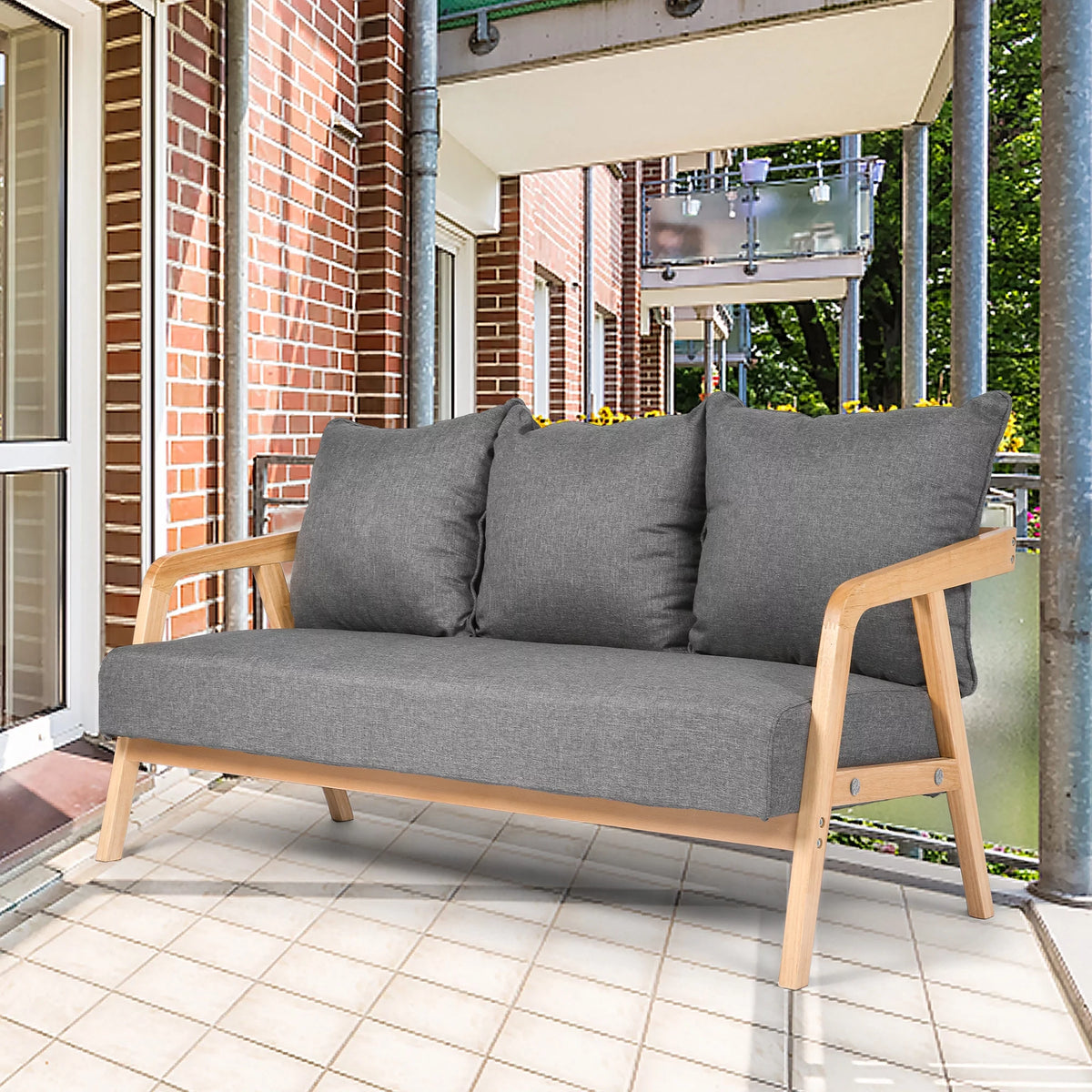 Grey Upholstered Sofa with Wooden Frame J305564