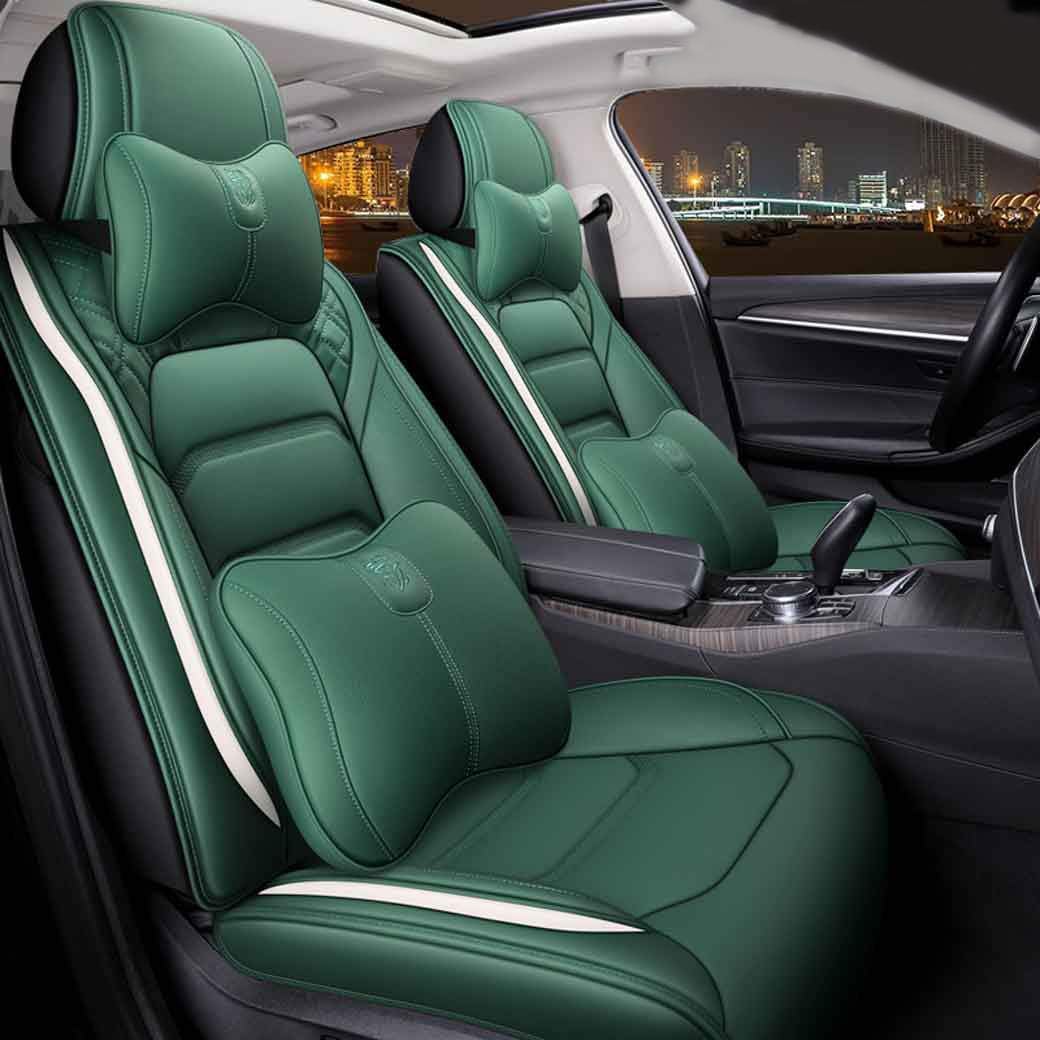 Black - Red Leather Car Seat Covers 5 Seats Full Set D6038