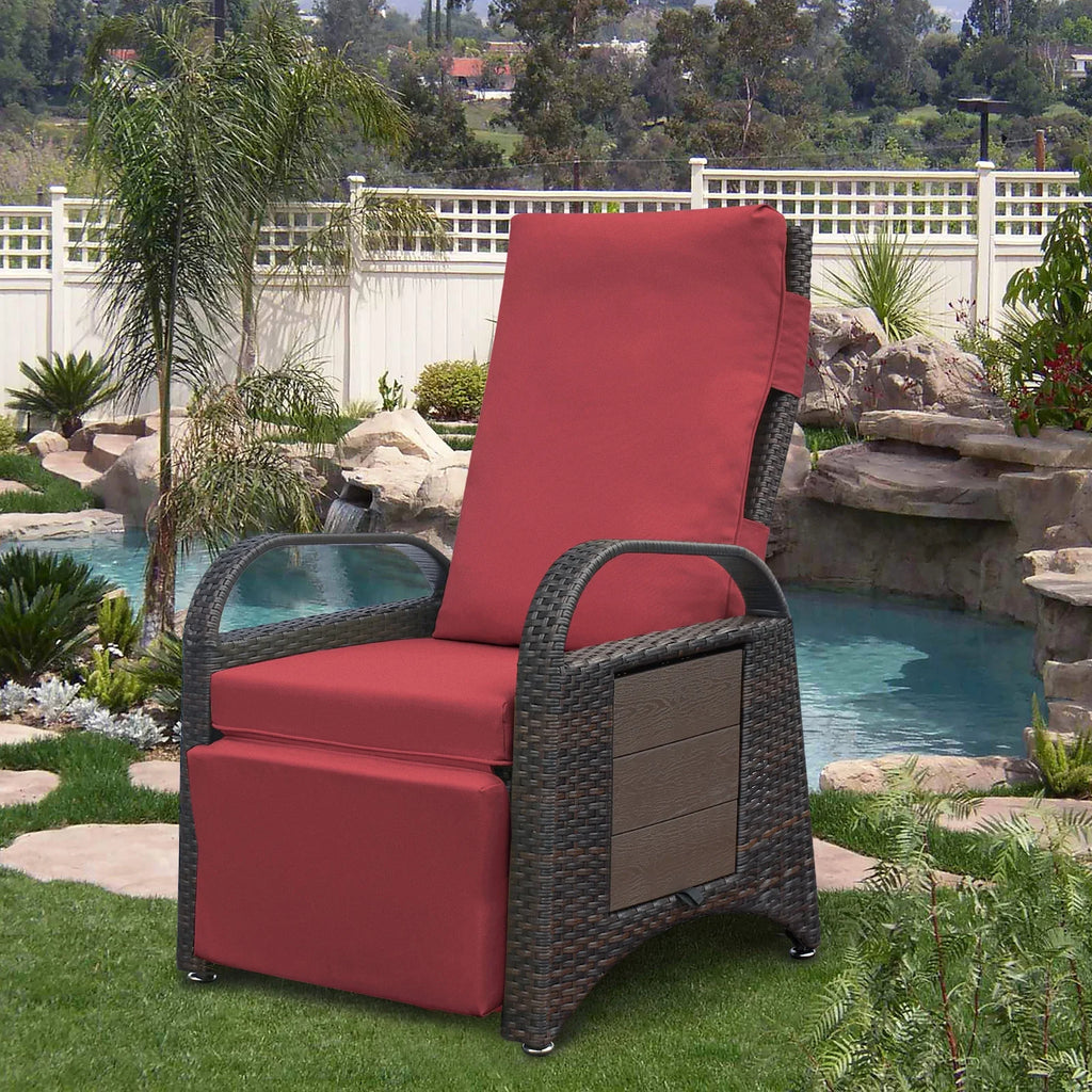 Red Rattan Reclining Armchair with Flip Table U4880