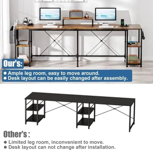 L Shaped Desk with Shelves Monitor Stand Bag Hooks Black E39837