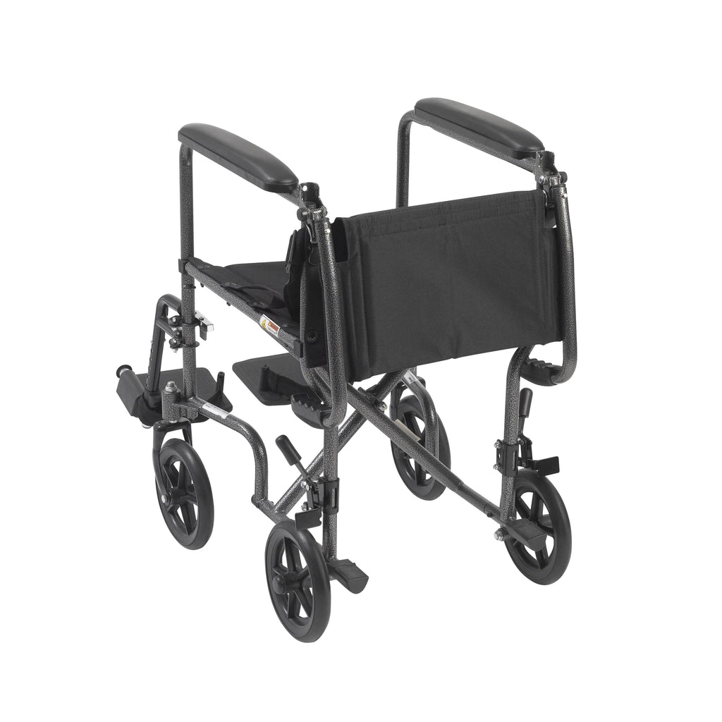 Lightweight Steel Transport Wheelchair, Fixed Full Arms, 19" Seat B52977