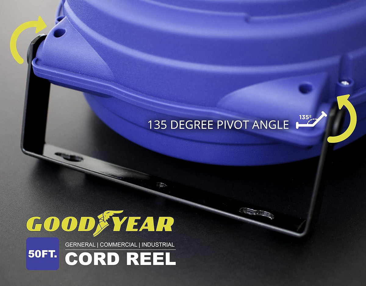 Retractable Extension Cord Reel 16AWG x 50' 3C/SJTOW LED Triple Tap Connector Power 7.5A 125VAC 938W N6589