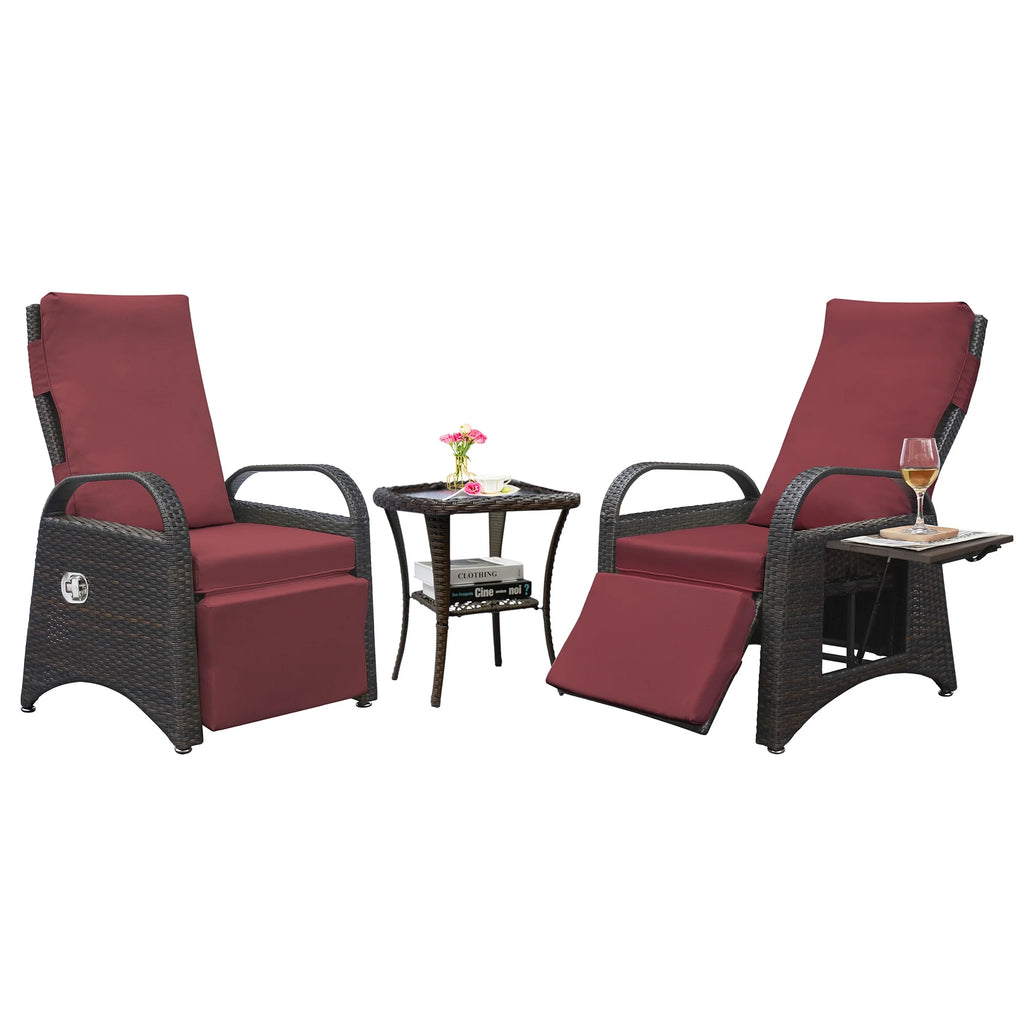 Red Rattan Reclining Armchair with Flip Table U4880