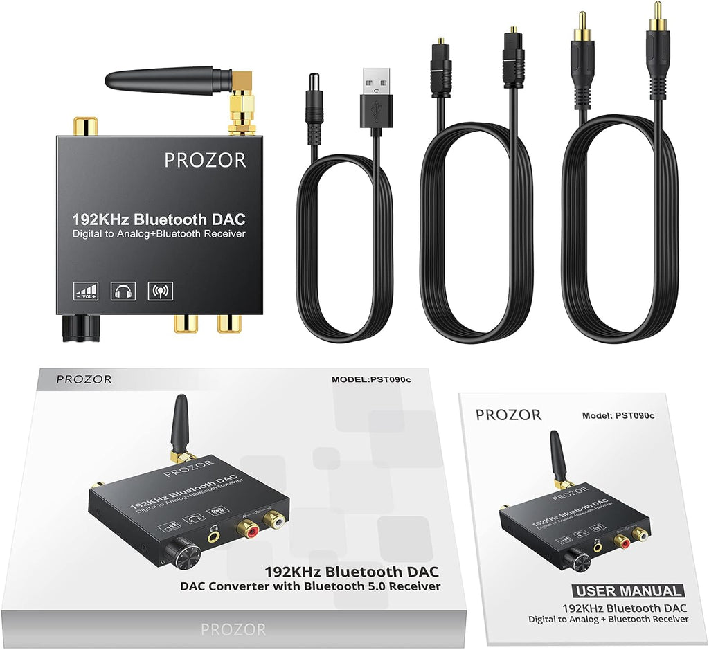 192kHz Digital to Analog Audio Converter with Bluetooth Receiver, Optical Coaxial to Stereo Analog RCA & 3.5mm T498