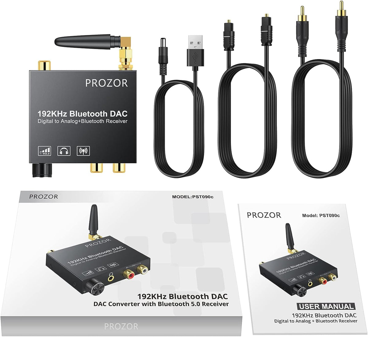 192kHz Digital to Analog Audio Converter with Bluetooth Receiver, Optical Coaxial to Stereo Analog RCA & 3.5mm T498