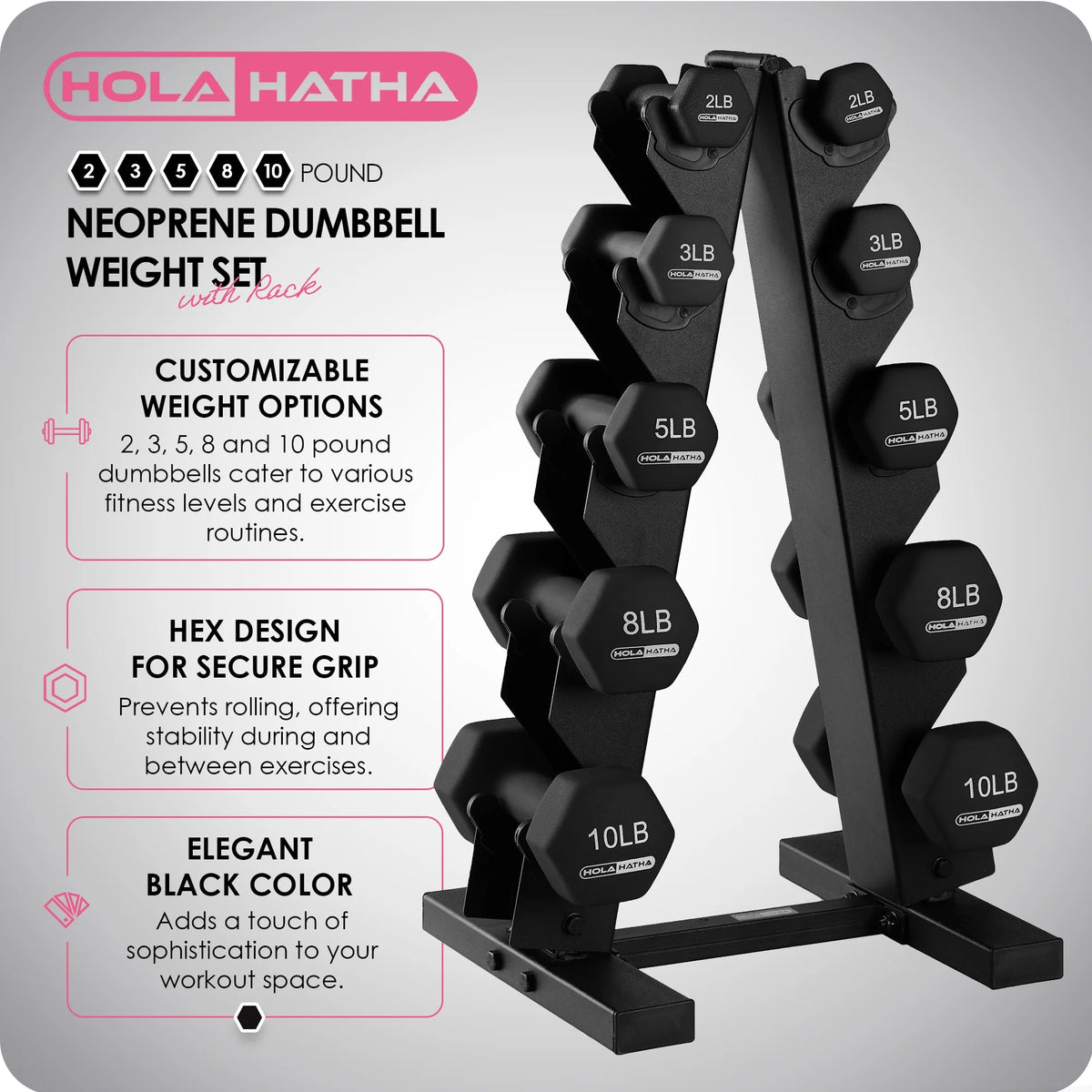 3, 5, and 8 Pound Dumbbell Hand Weight Set with Storage Rack S2991
