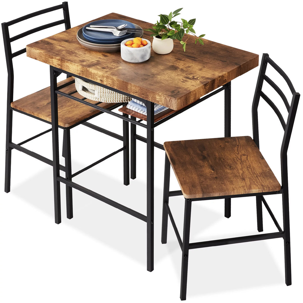 3-Piece Dining Set with Steel Frame and Storage Rack M49075