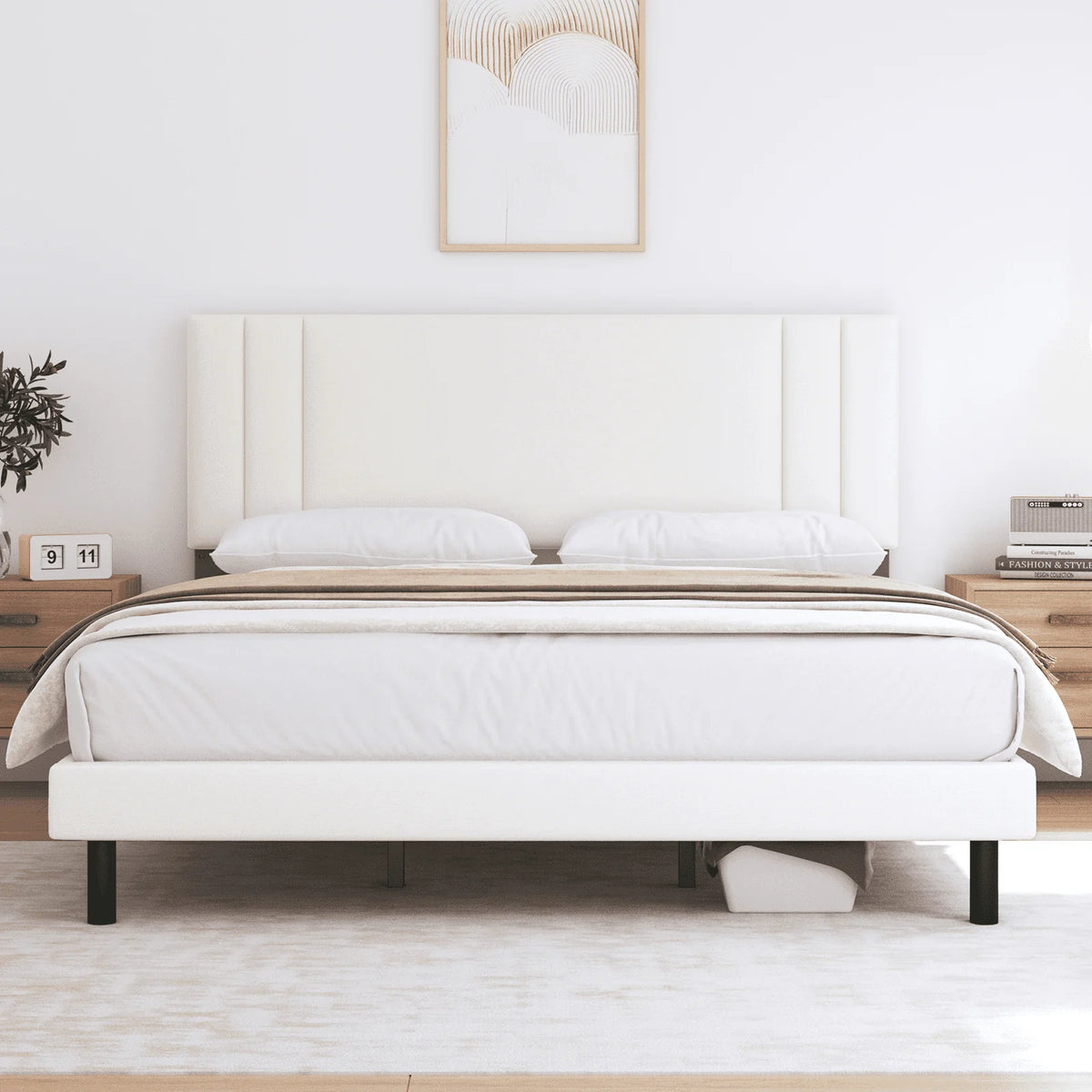 Queen Size Fabric Upholstered Platform Bed Frame L956