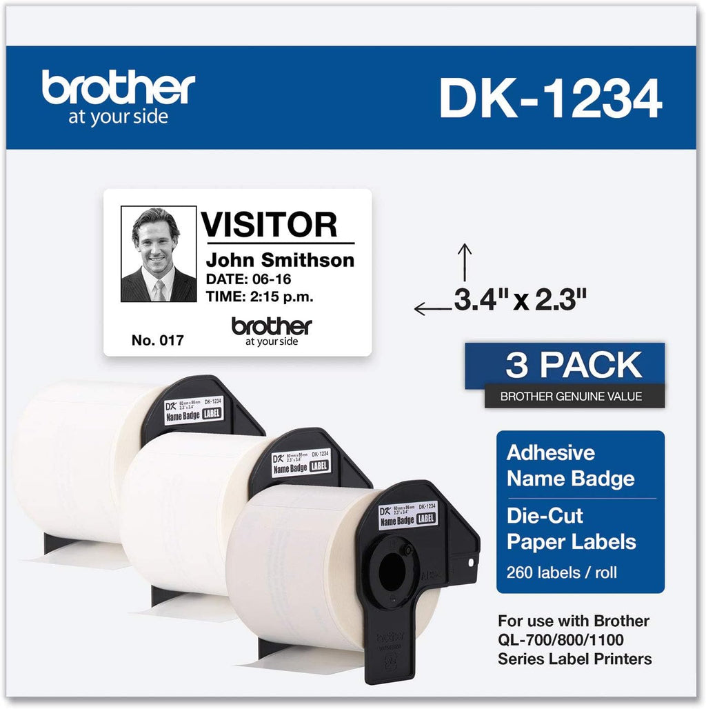 Die-Cut Adhesive Name Badge White Paper Labels, 260 Labels per Roll, Pack of 2 Z345