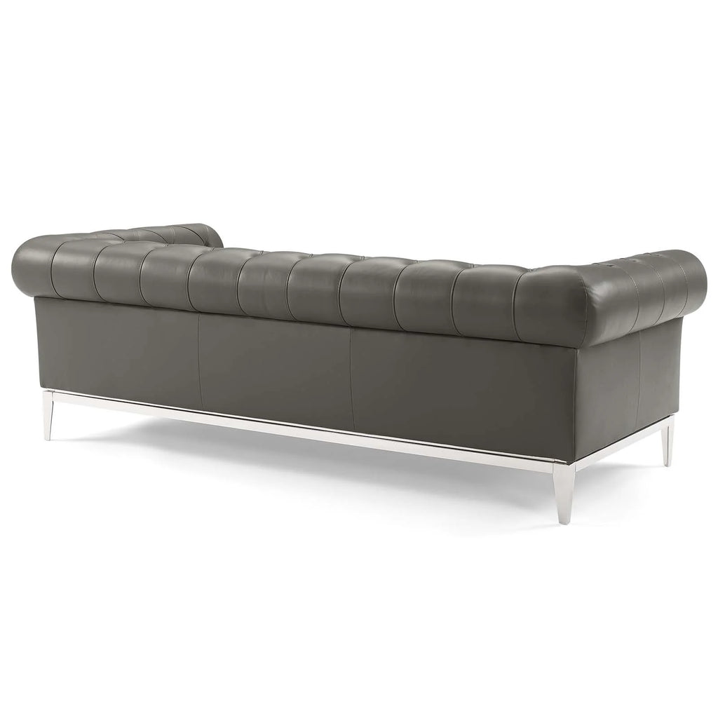 Tufted Upholstered Leather 3 Piece Set in Gray T482