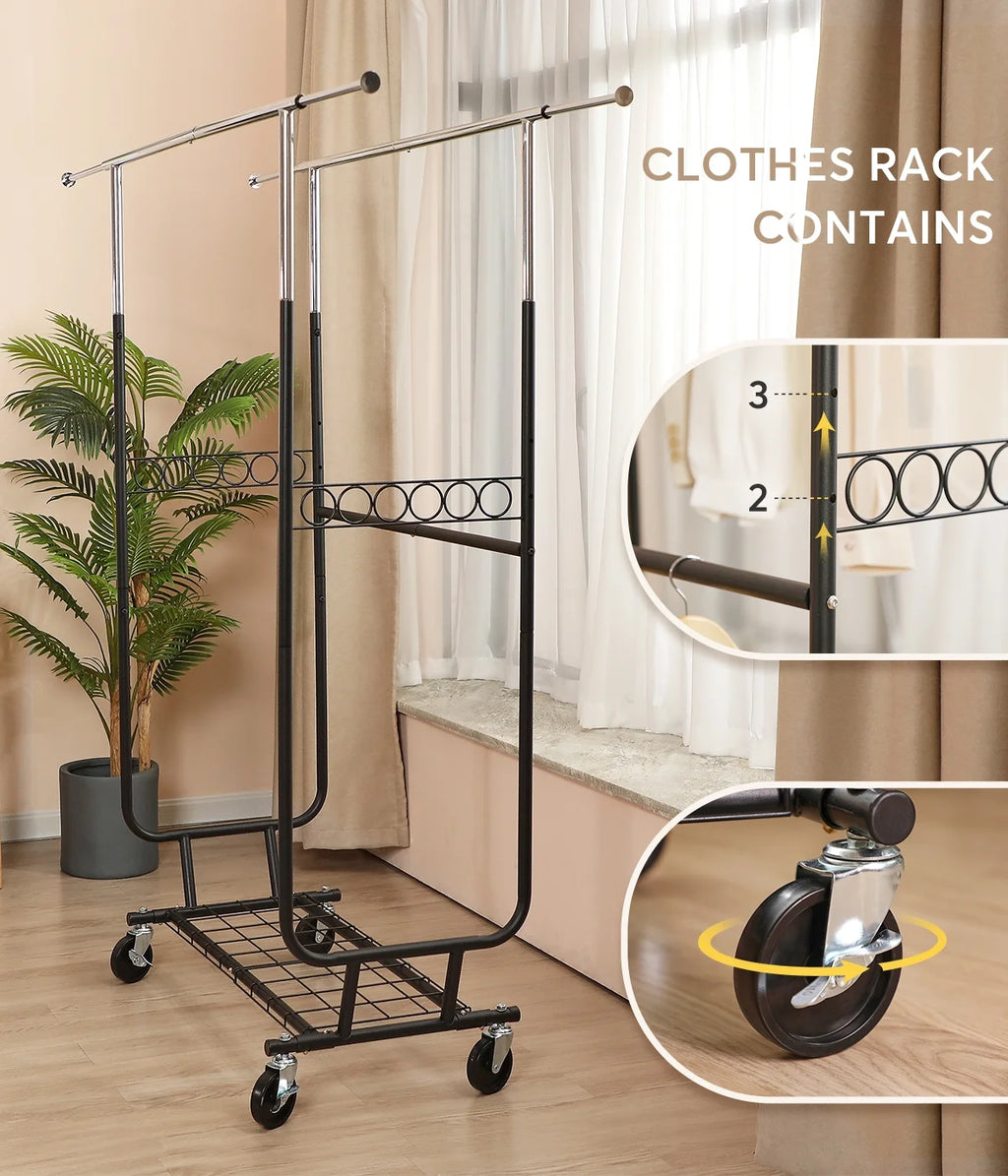 Heavy Duty Double Rails Garment Rack with Wheels Z559