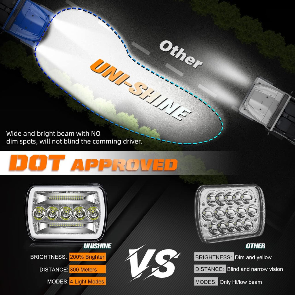 5x7 LED Headlight 87W Sealed Beam Halo Angel Eyes DRL, Pack of 2 L862407