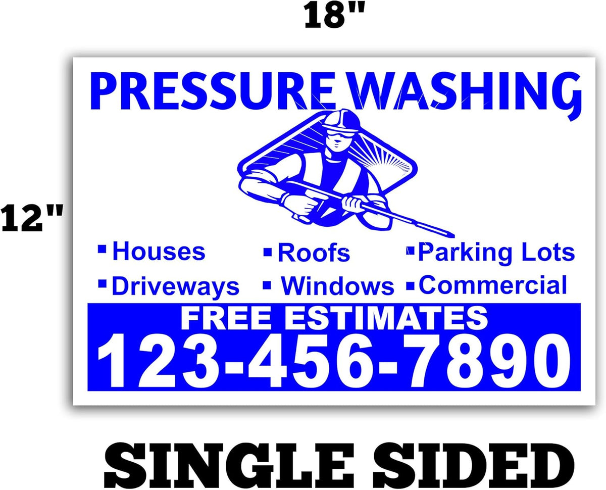 Pressure Washing Yard Signs 18"x12" Single Sided Print Glossy UV-Ink Pack of 2 S391874