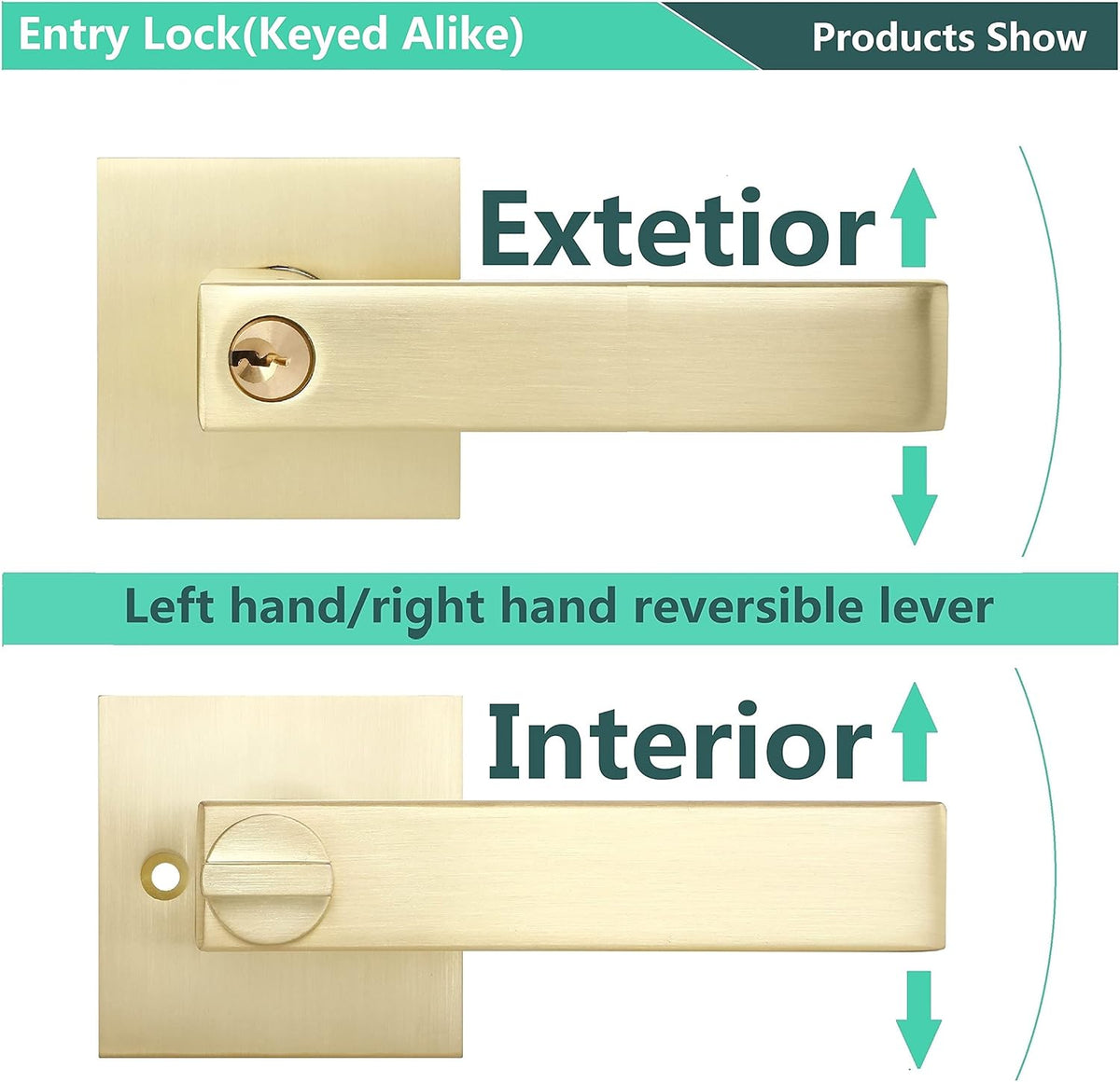 4 Pack Square Euro Style Door Leversets in Stain Brass Finish with Keys G349