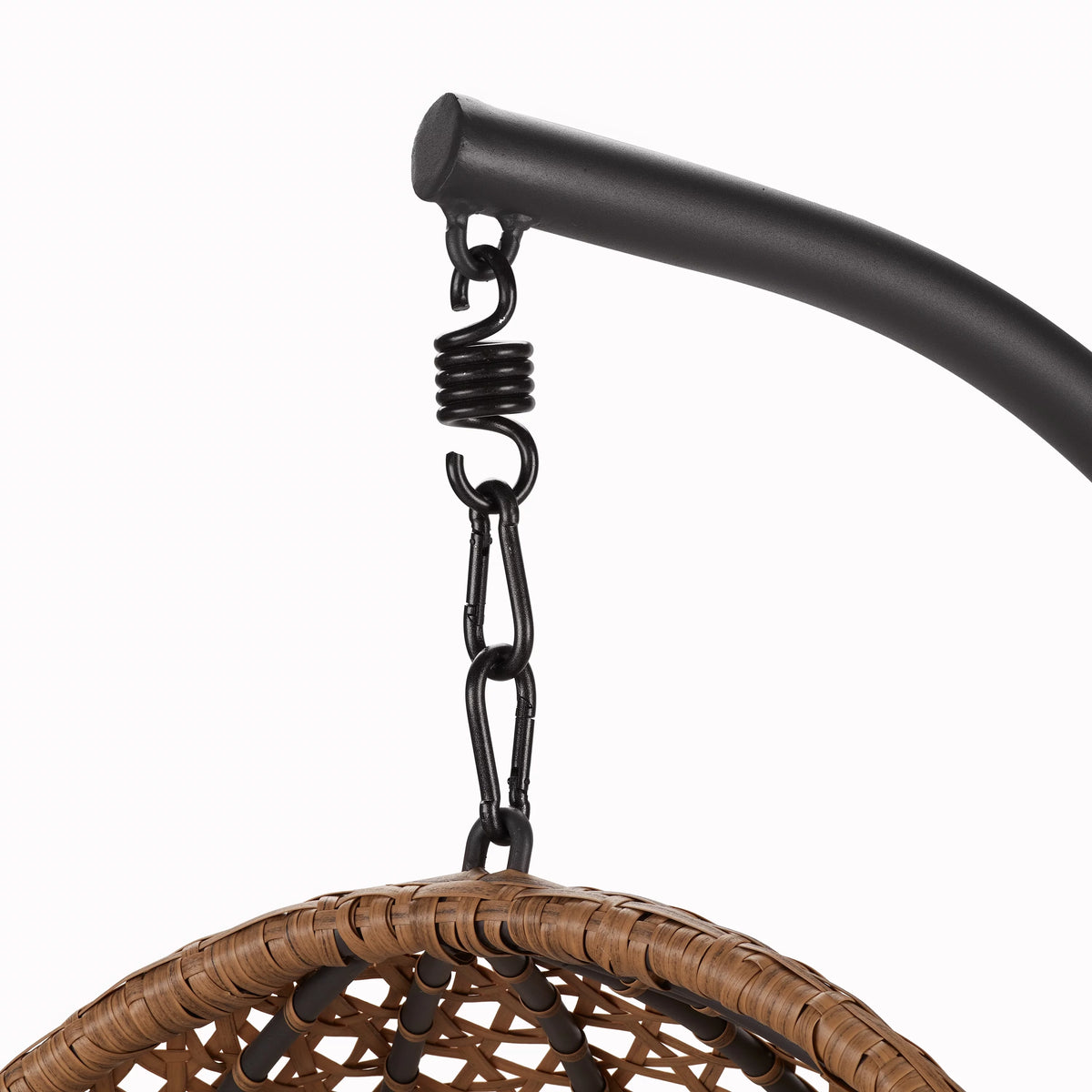 Hanging Egg Chair with Stand Tan Wicker Beige Cushion A717099