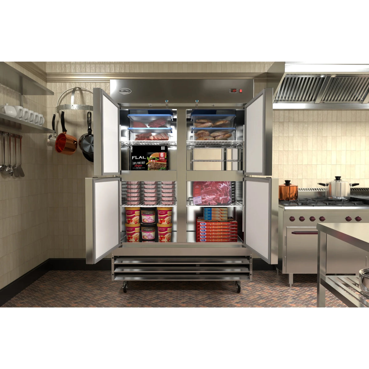 54 in. Commercial Stainless Steel Solid Half Door Reach-In Freezer, 47 cu. ft. M976