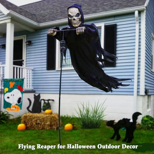 7.8Ft Flying Rotated Skull Reaper Ghost Scarecrow Decorations W14937