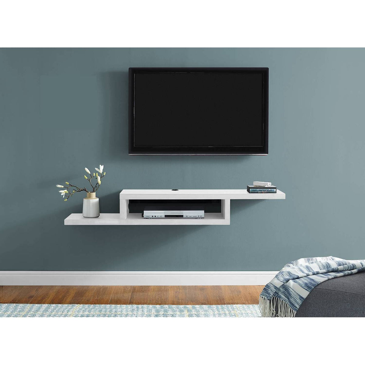 White Wall Mounted Wood Media Console Y773