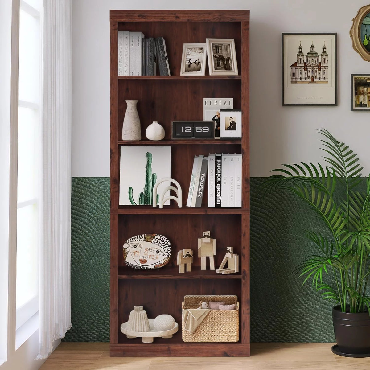 Wooden 5-Shelf Bookcase with Adjustable Shelves J6716