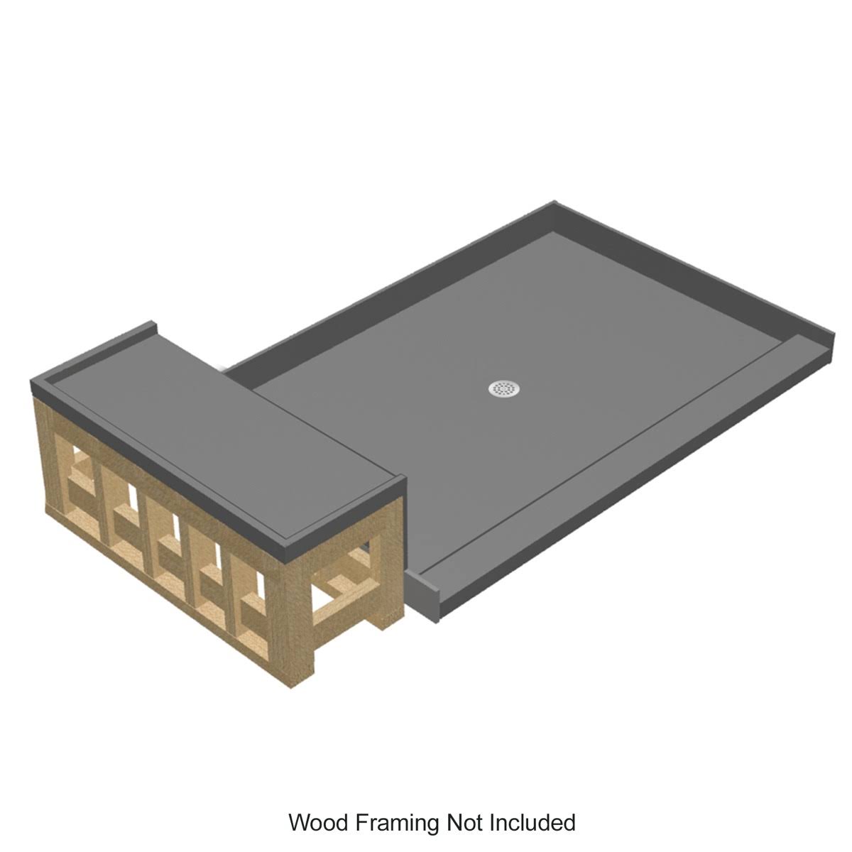 37x22 Single Threshold Shower Base with Bench and Drain J9267