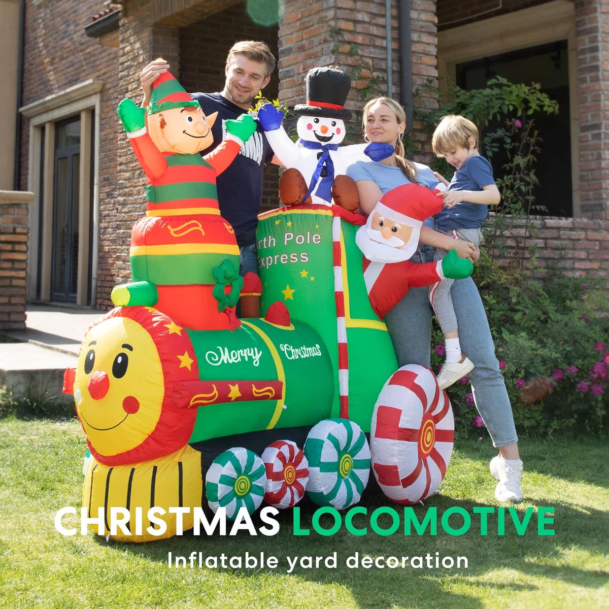 6ft Height Christmas Inflatable Santa Claus with Elf and Snowman Built-in LED Lights J646393