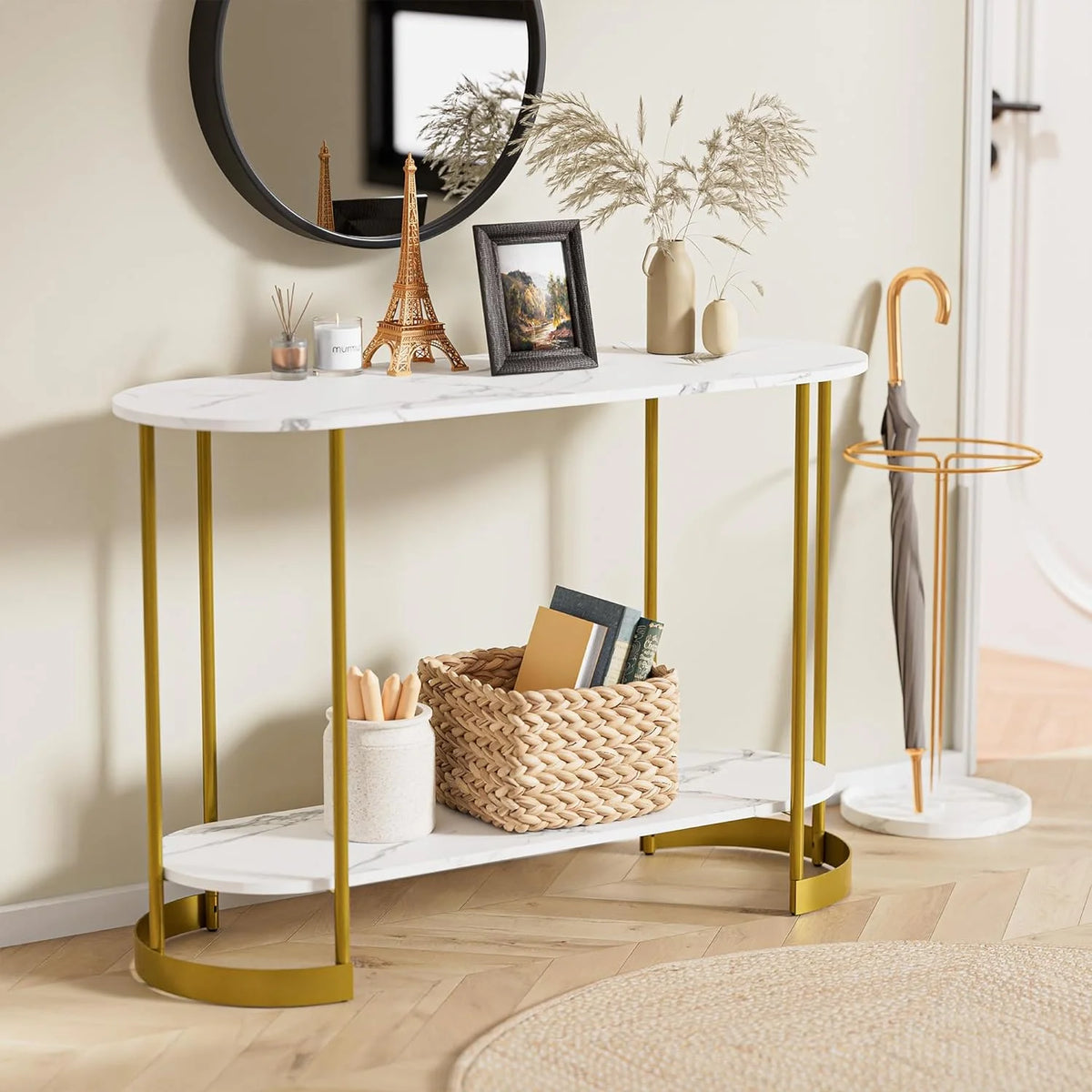 Gold 2-Tier Faux Marble Console Table Z6861