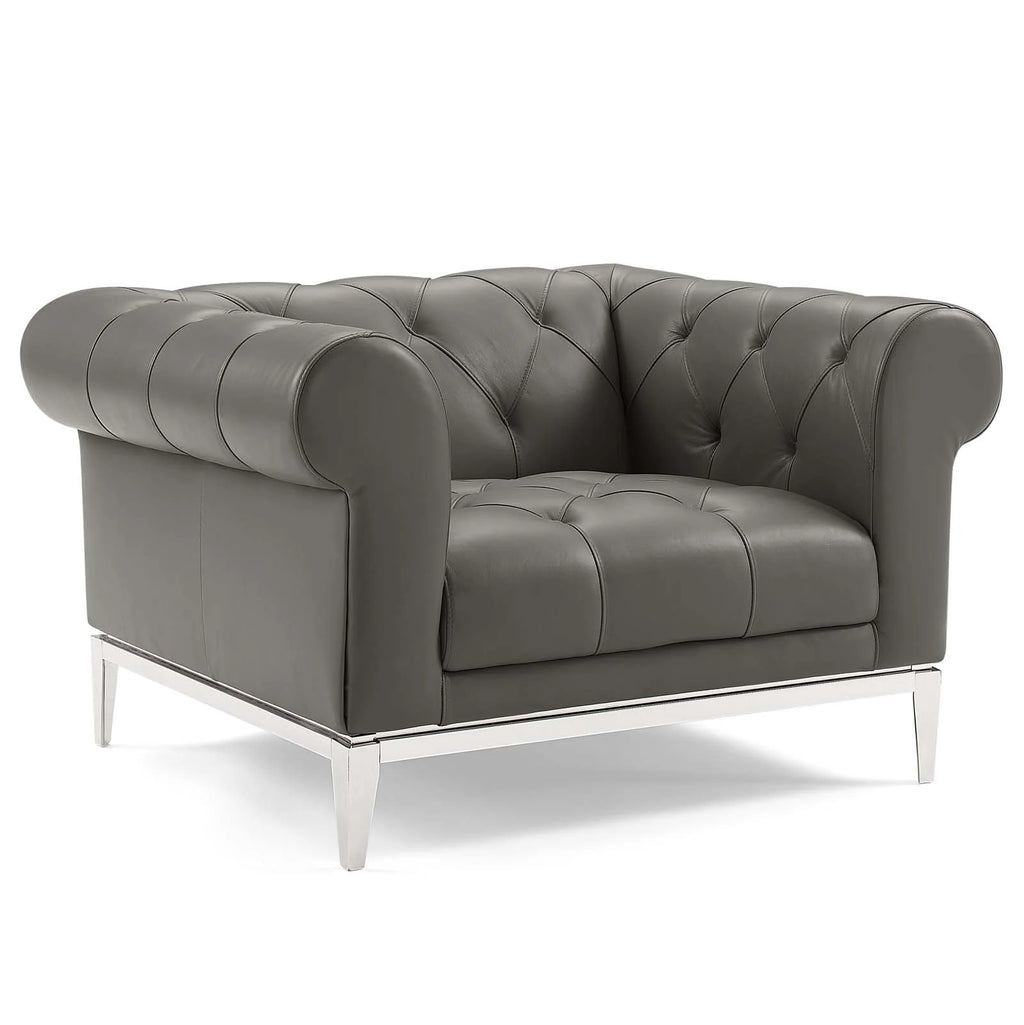 Tufted Upholstered Leather 3 Piece Set in Gray T482