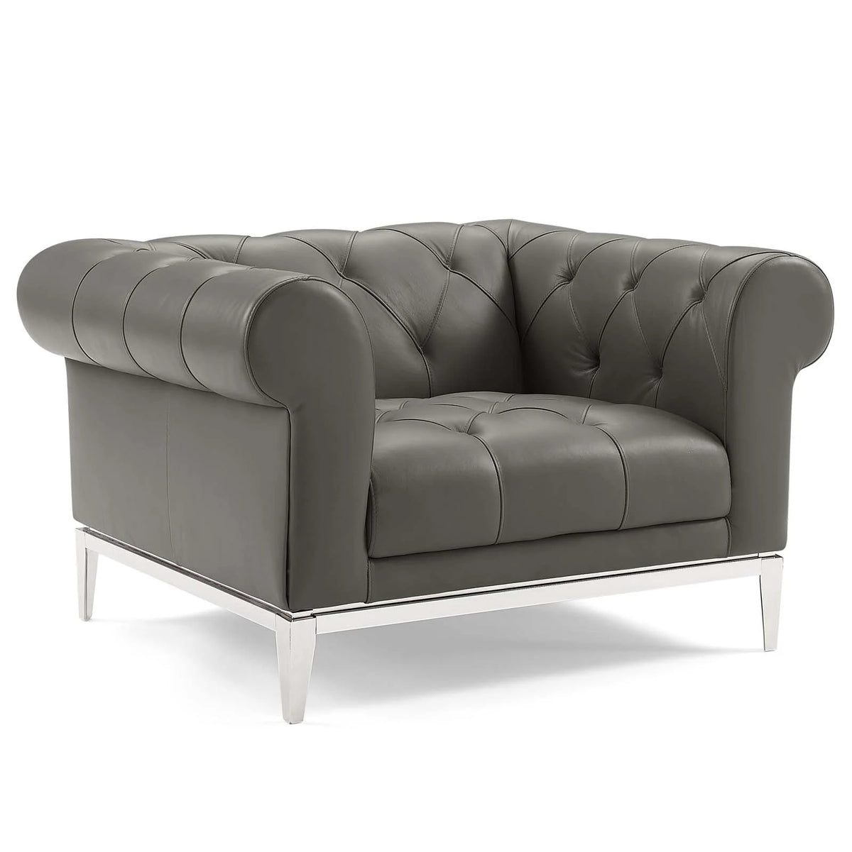 Tufted Upholstered Leather 3 Piece Set in Gray T482