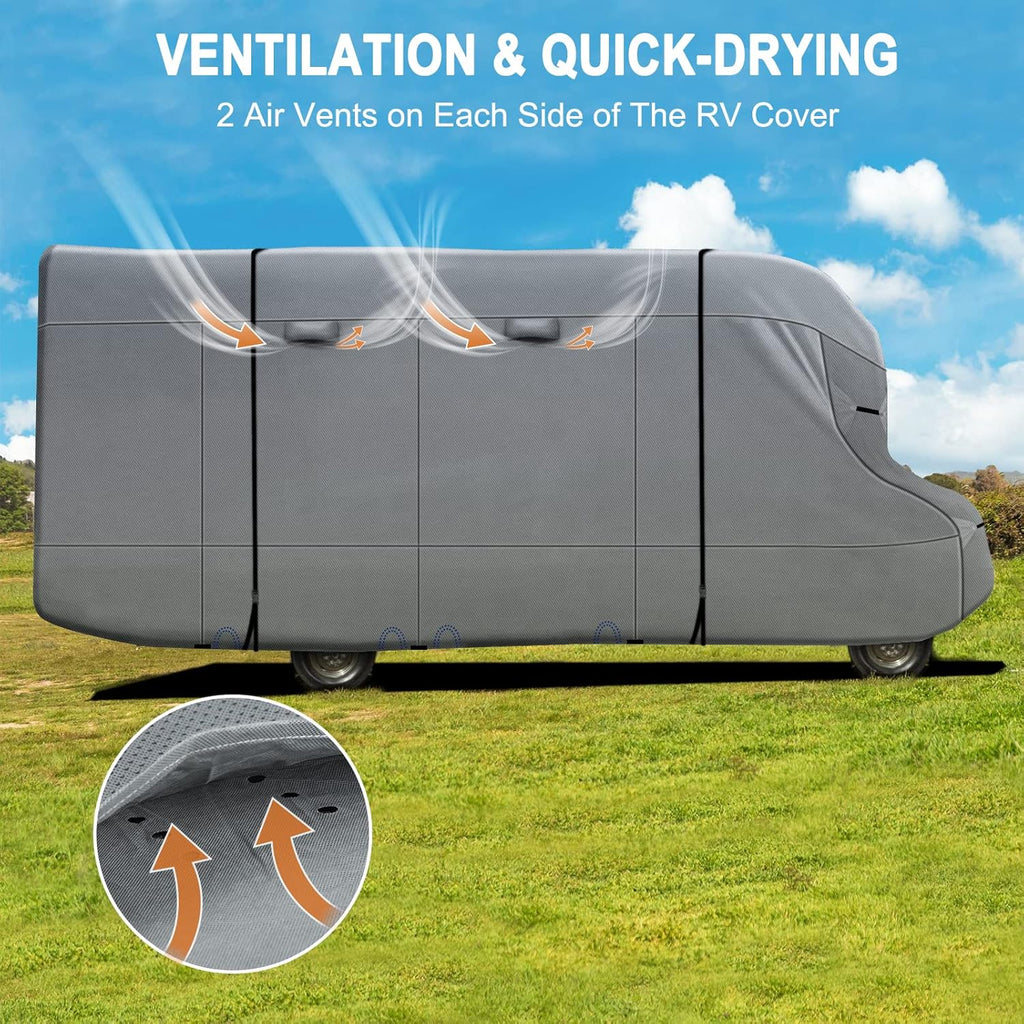 6 Layers RV Cover for 29’-32’ Motorhome with 2Pcs Extra Straps & Gutter Spout Covers D9192