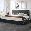King Size Platform Bed Frame with Headboard and 4 Drawers, Dark Grey Z53394