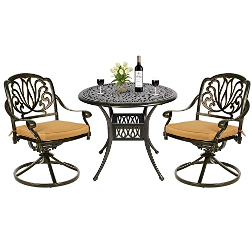 3-Piece Outdoor Patio Dining Set with Cast Aluminum and 2 Cushions B1888
