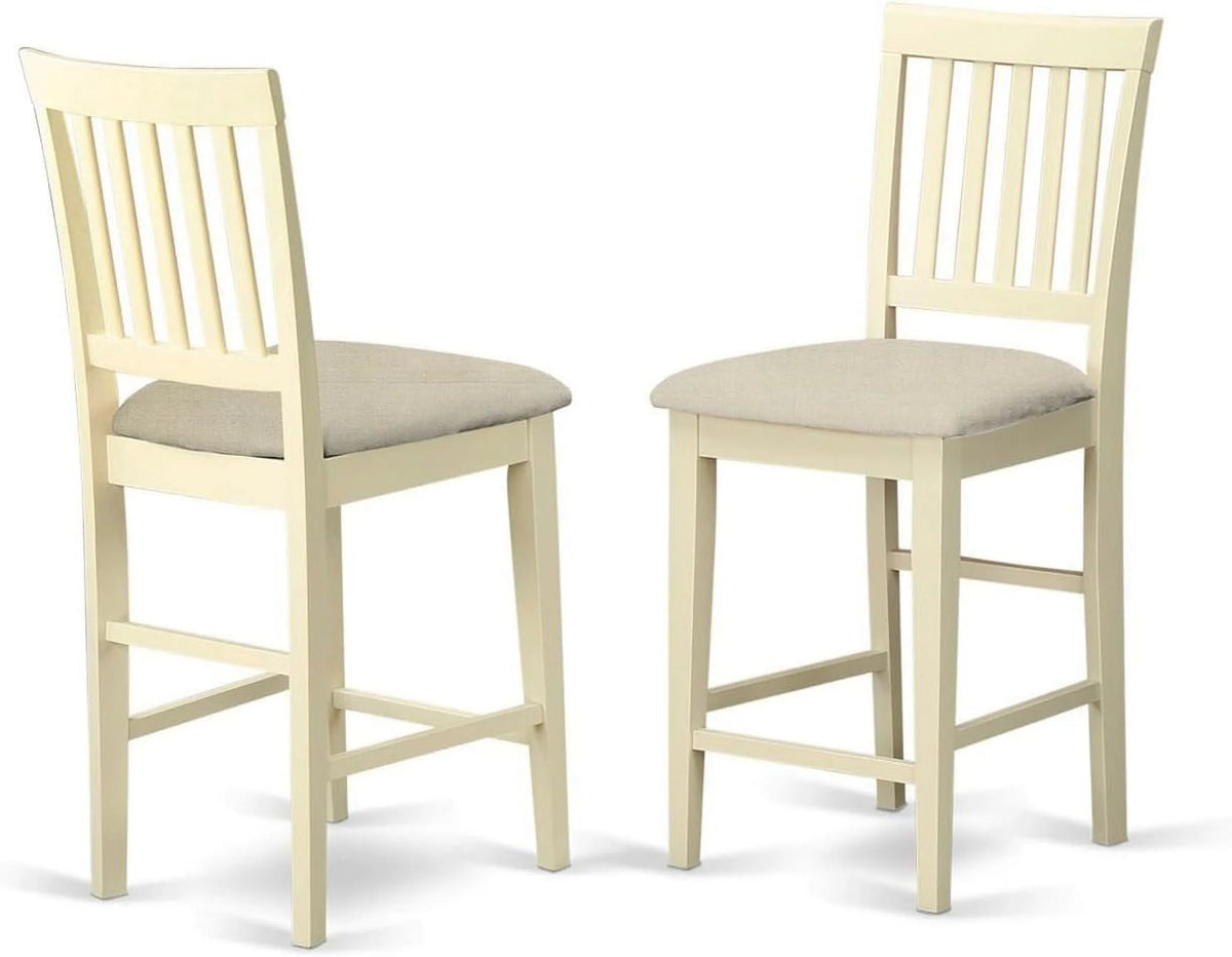 Linen Fabric Pub Height Wooden Counter Stool, Set Of 2 T329