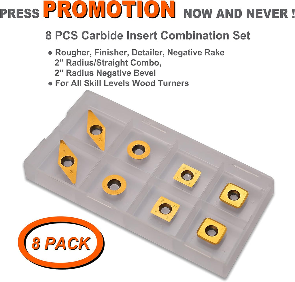 HSS Wood Lathe Turning Tool Set, 6-1/4 Blades, 16-1/2 Total Length, Wooden Case X435