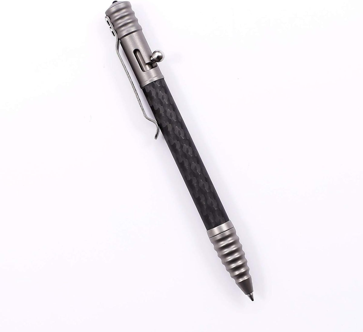 Titanium Tactical Pen with Glass Breaker Tool, Bolt Action Pen in Carbon Fiber barrel V270