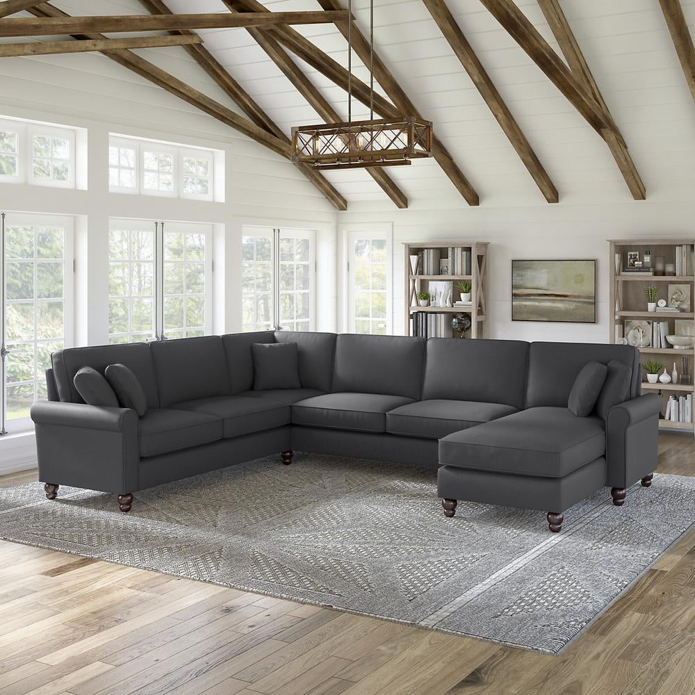Charcoal Gray Herringbone U Shaped Couch with Chaise W793