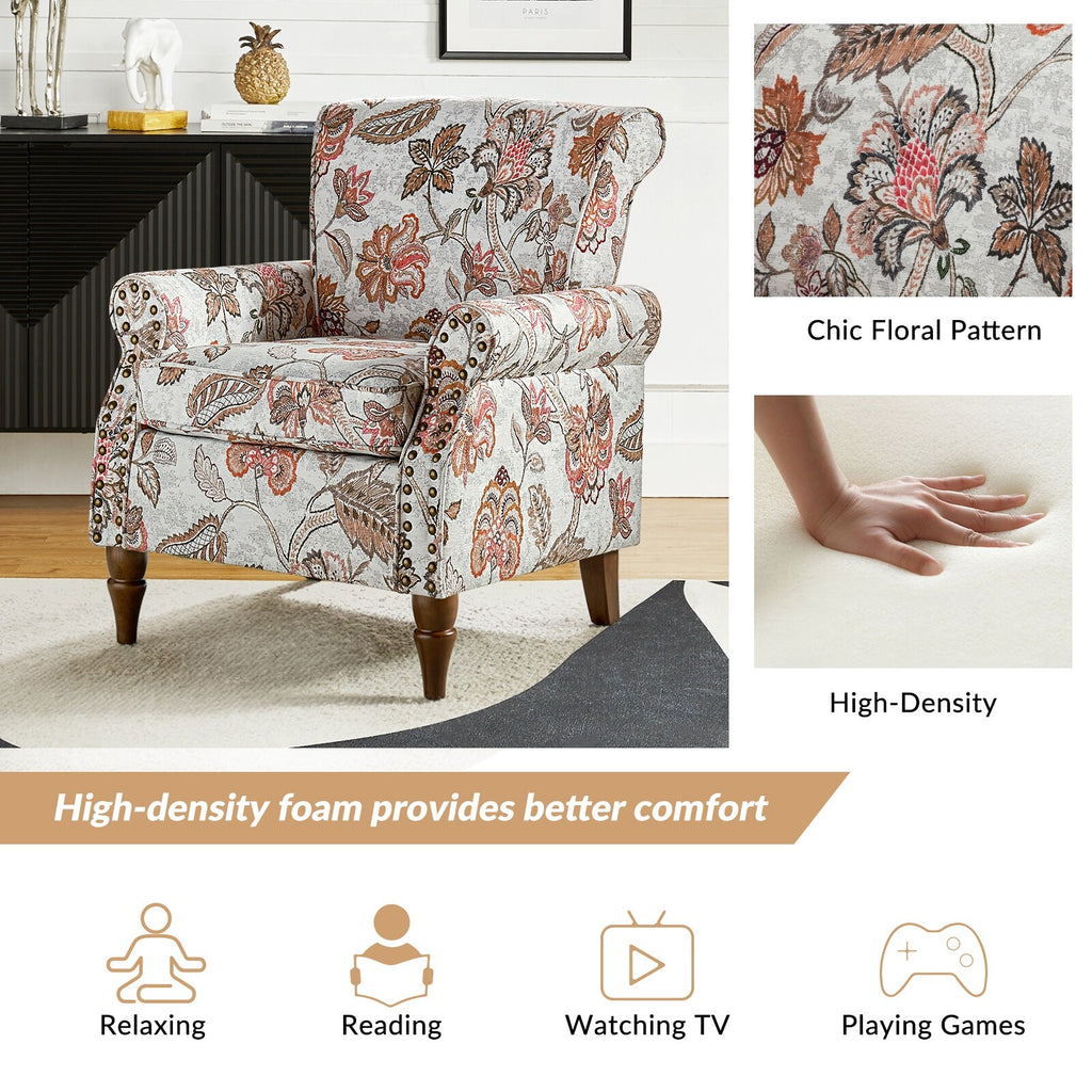 Pink Floral Upholstered Accent Armchair Set of 2 O8062