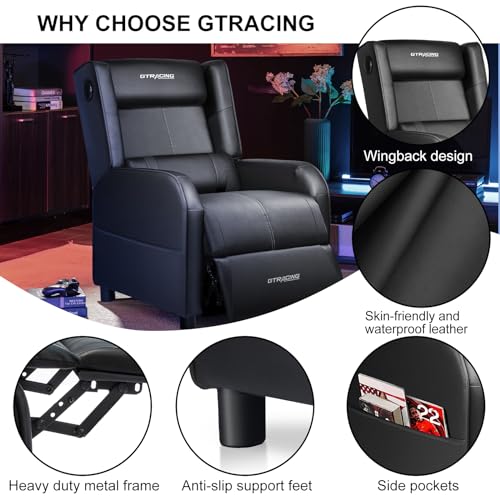 Black Gaming Recliner Chair with Bluetooth Speakers Racing Style Single Sofa C119784