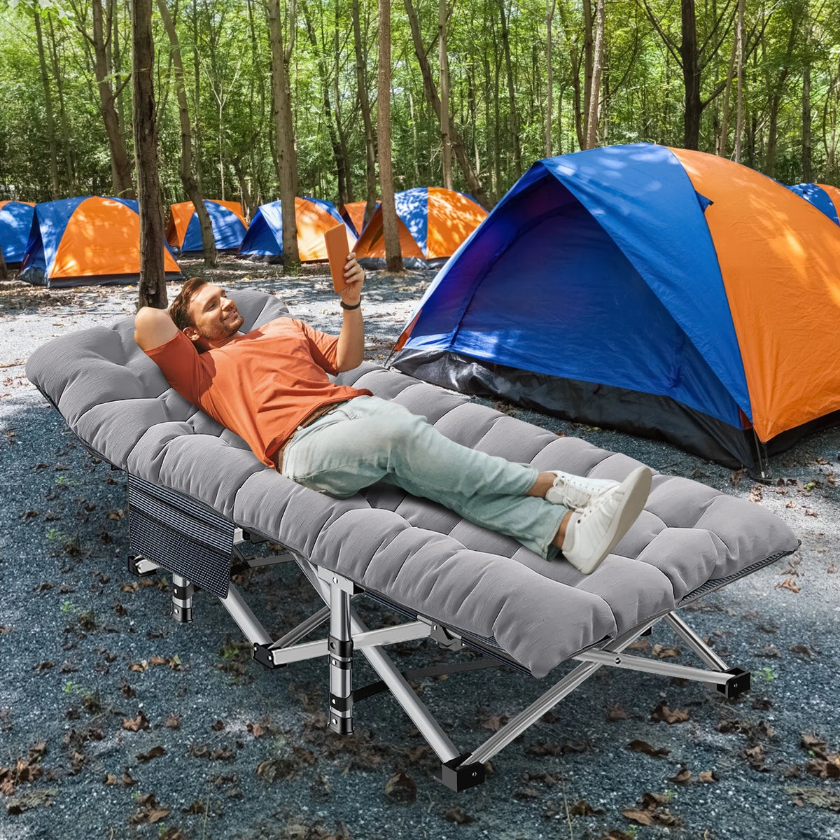 2 Pack Folding Camping Cot with Mattress and Carry Bag B44674