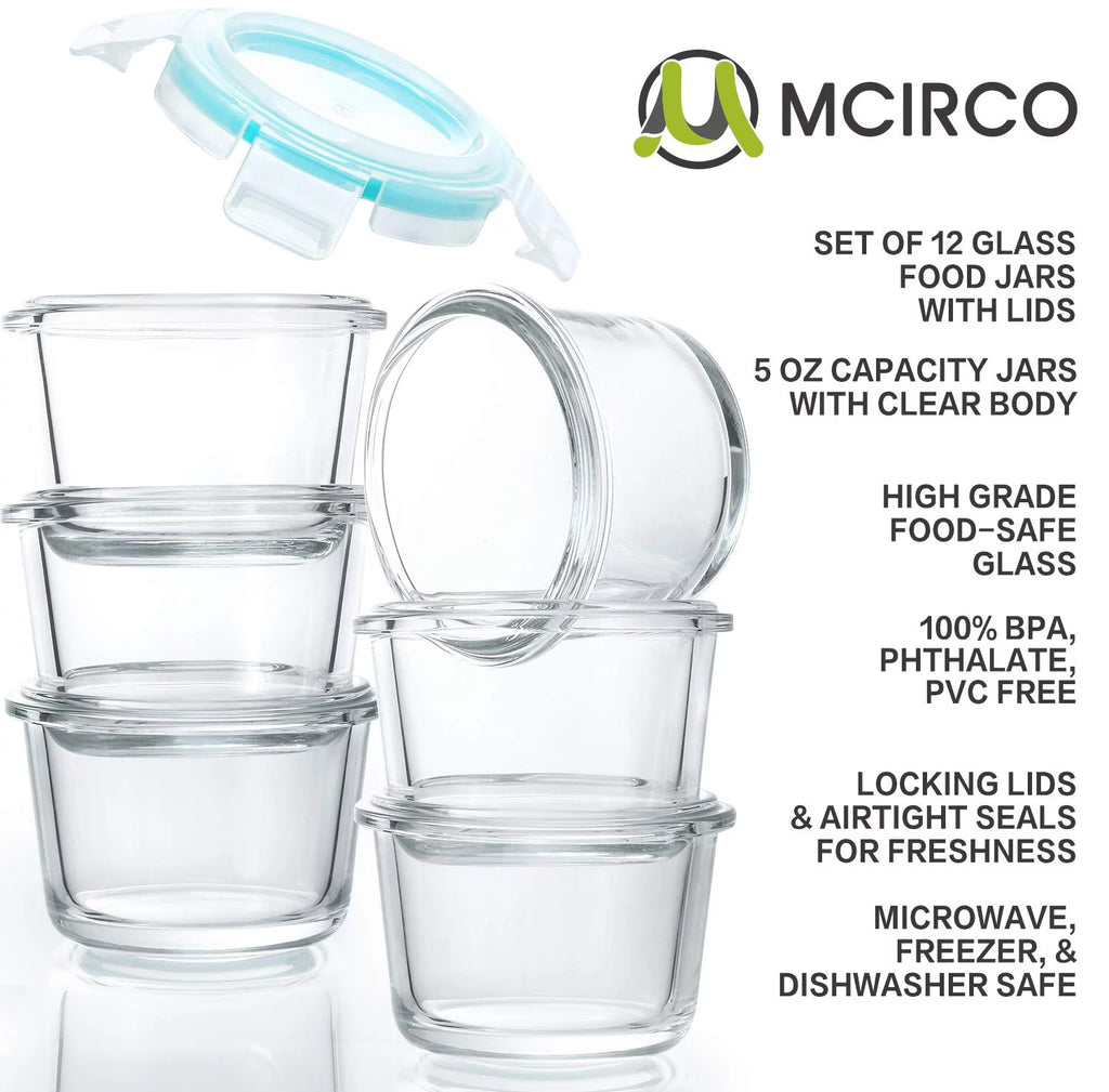12-Pack 5 Oz Glass Baby Food Storage Containers with Lids O1146