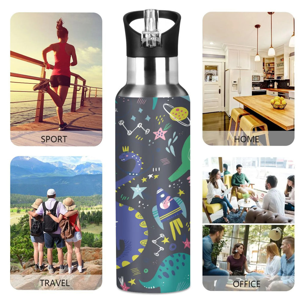 Stainless Steel Insulated Thermos Vacuum Flask Water Bottle with Straw Lid Q505