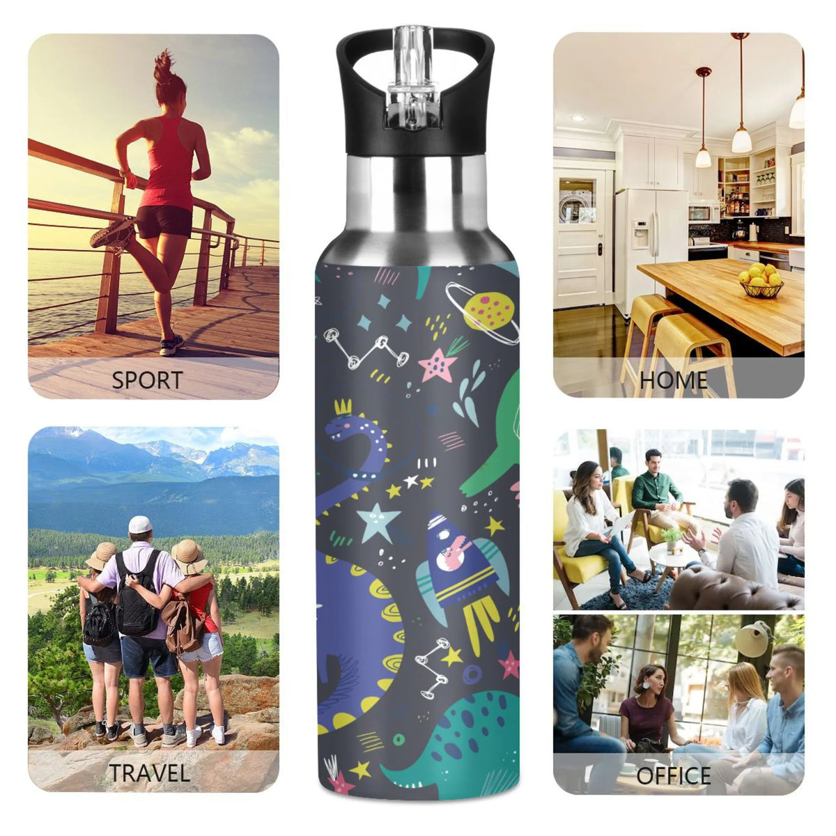Stainless Steel Insulated Thermos Vacuum Flask Water Bottle with Straw Lid Q505