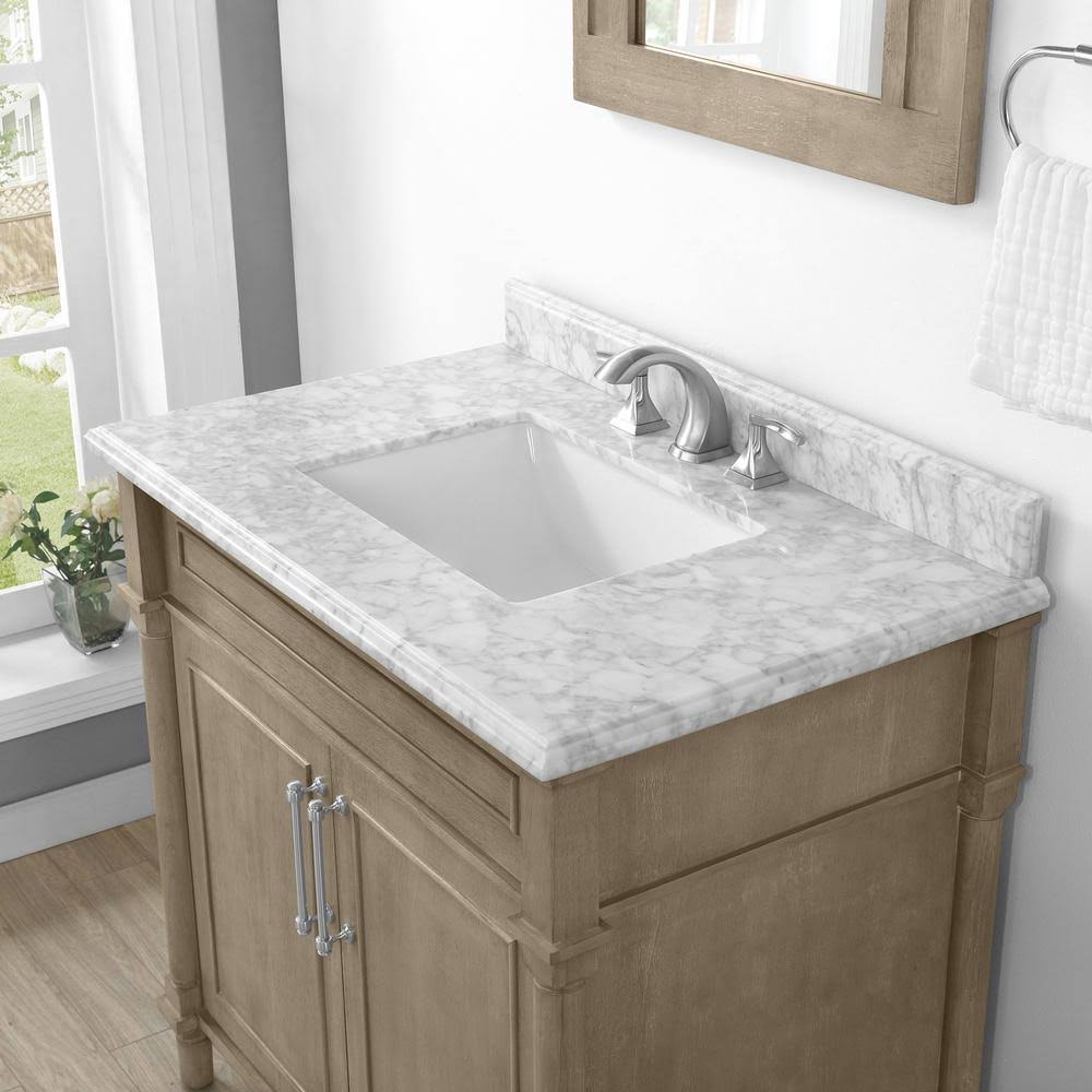 Antique Oak Bath Vanity with Carrara Marble Vanity Top in White G305