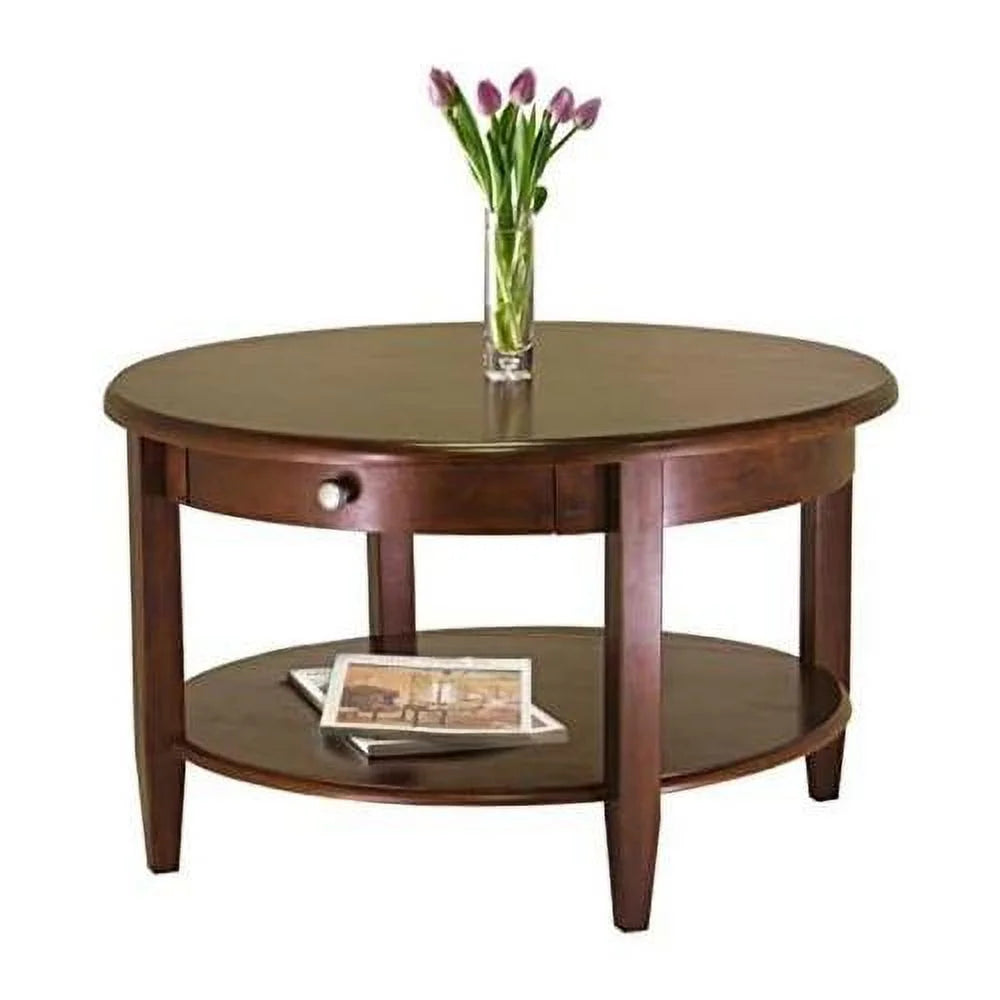 Round Wood Coffee Table with Storage Shelf and Drawer Z353620